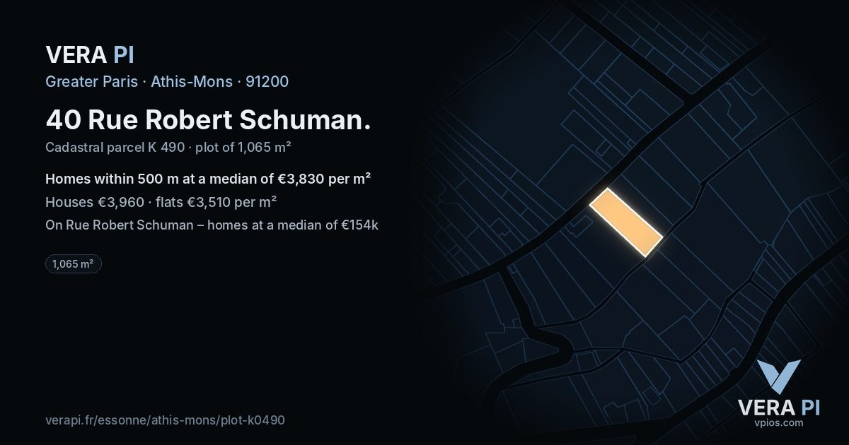 40 Rue Robert Schuman, Athis-Mons at night – the plot lit, the parcels around coloured by the prices near them