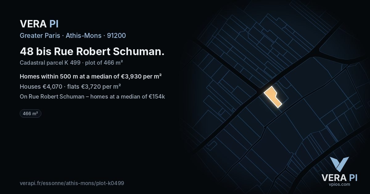 48 bis Rue Robert Schuman, Athis-Mons at night – the plot lit, the parcels around coloured by the prices near them