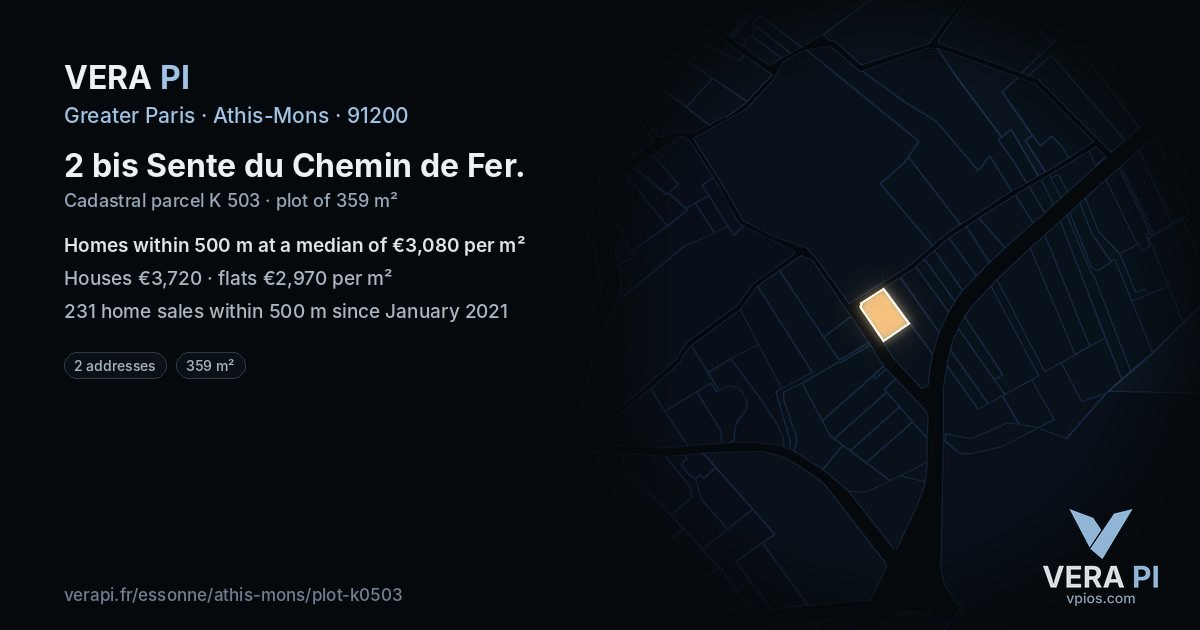 2 bis Sente du Chemin de Fer, Athis-Mons at night – the plot lit, the parcels around coloured by the prices near them