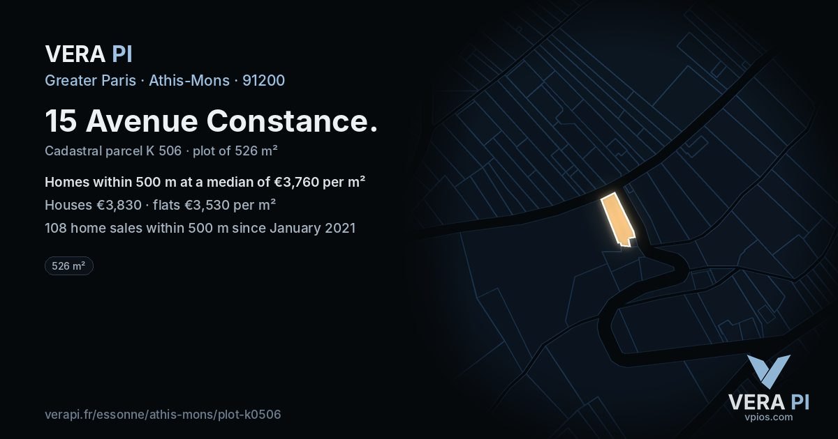 15 Avenue Constance, Athis-Mons at night – the plot lit, the parcels around coloured by the prices near them