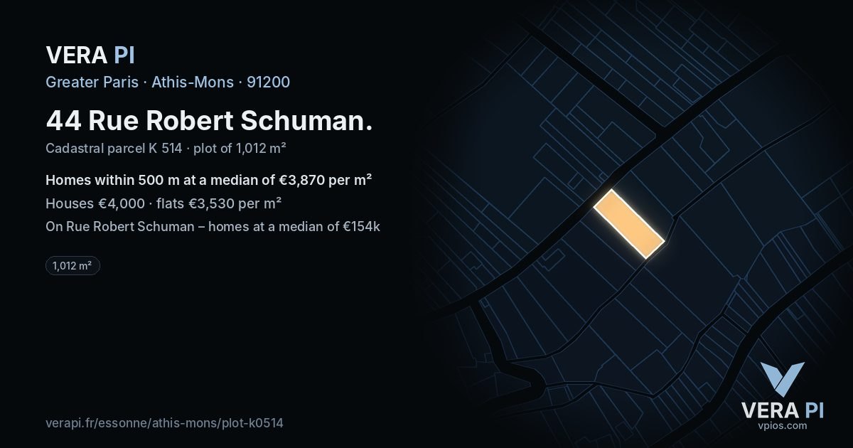 44 Rue Robert Schuman, Athis-Mons at night – the plot lit, the parcels around coloured by the prices near them