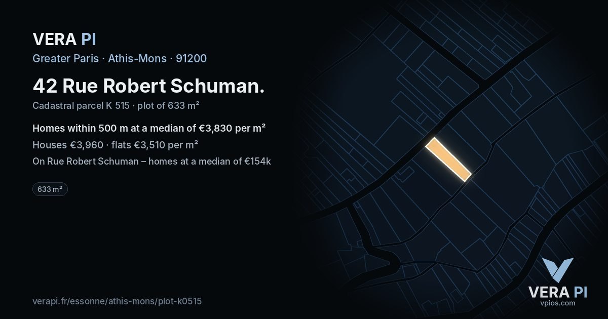 42 Rue Robert Schuman, Athis-Mons at night – the plot lit, the parcels around coloured by the prices near them
