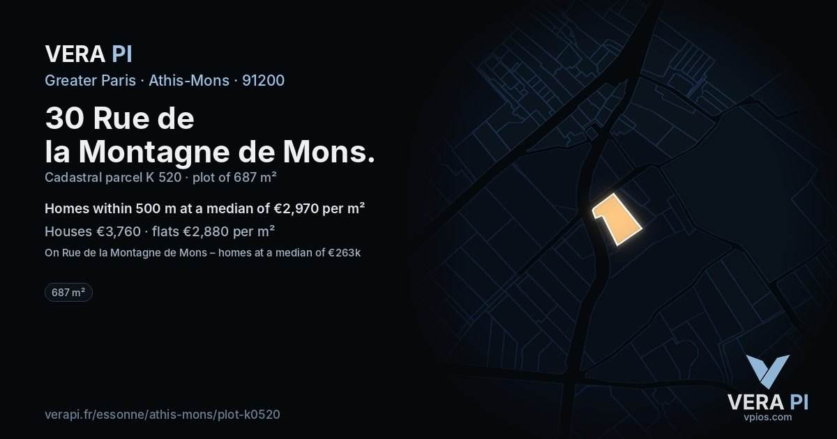 30 Rue de la Montagne de Mons, Athis-Mons at night – the plot lit, the parcels around coloured by the prices near them