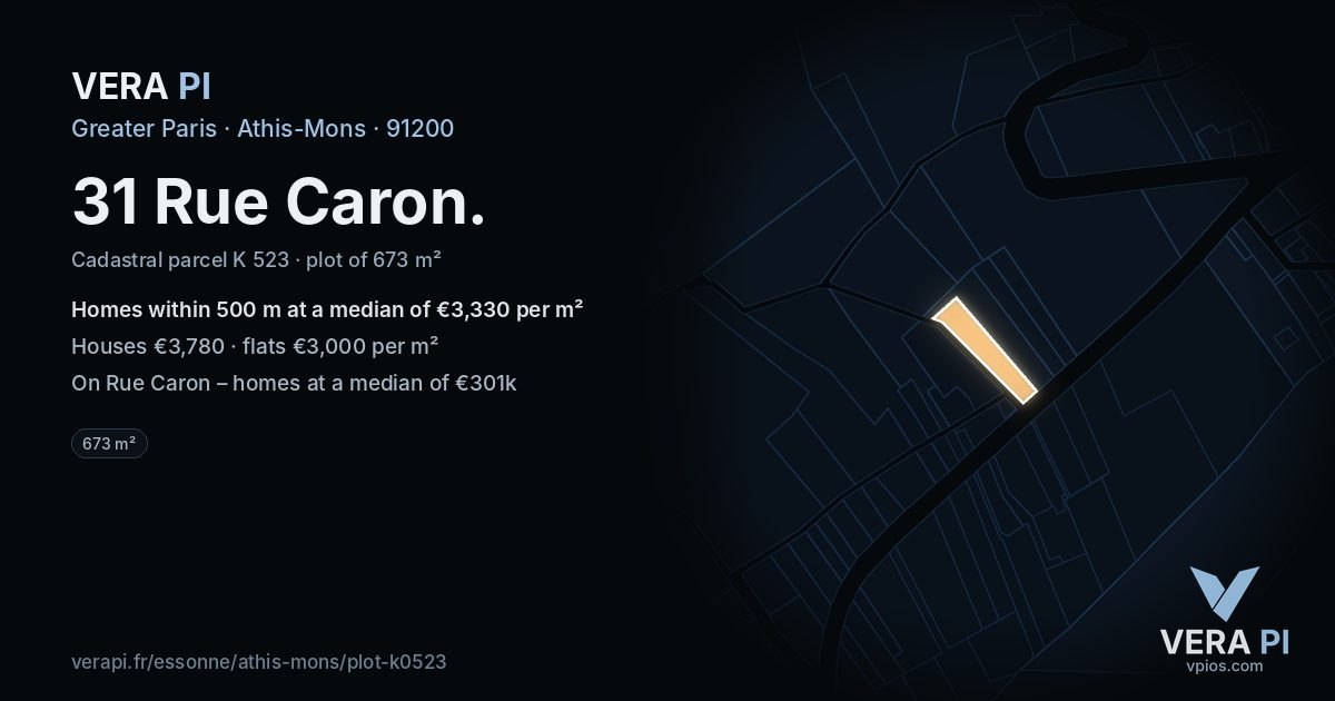 31 Rue Caron, Athis-Mons at night – the plot lit, the parcels around coloured by the prices near them