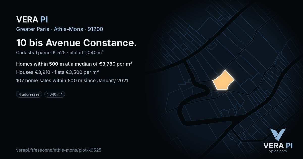 10 bis Avenue Constance, Athis-Mons at night – the plot lit, the parcels around coloured by the prices near them