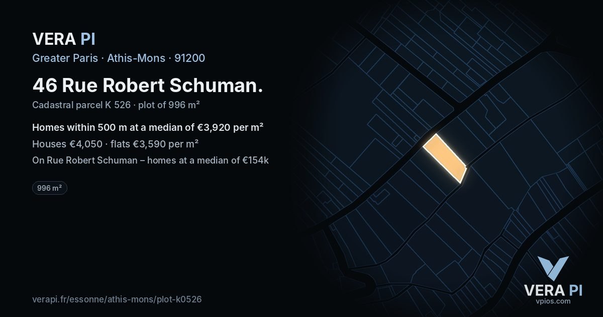 46 Rue Robert Schuman, Athis-Mons at night – the plot lit, the parcels around coloured by the prices near them