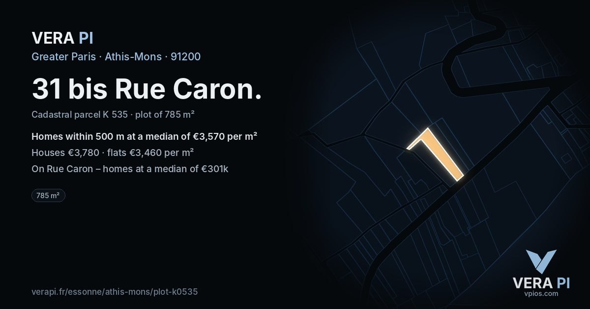 31 bis Rue Caron, Athis-Mons at night – the plot lit, the parcels around coloured by the prices near them