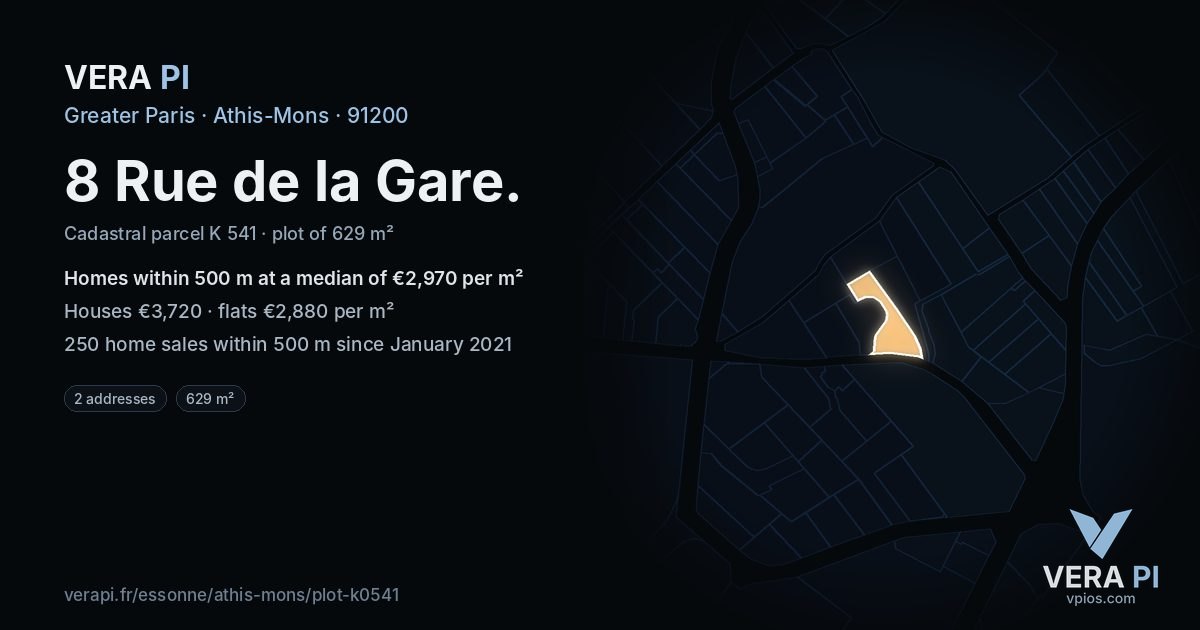 8 Rue de la Gare, Athis-Mons at night – the plot lit, the parcels around coloured by the prices near them
