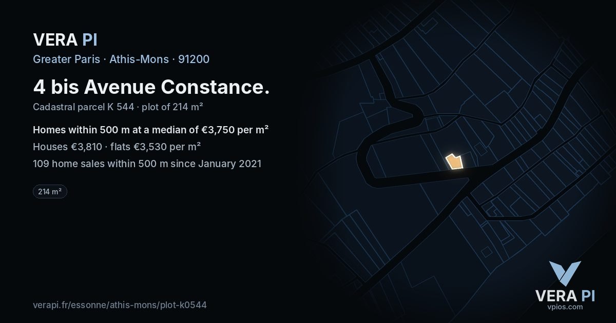 4 bis Avenue Constance, Athis-Mons at night – the plot lit, the parcels around coloured by the prices near them