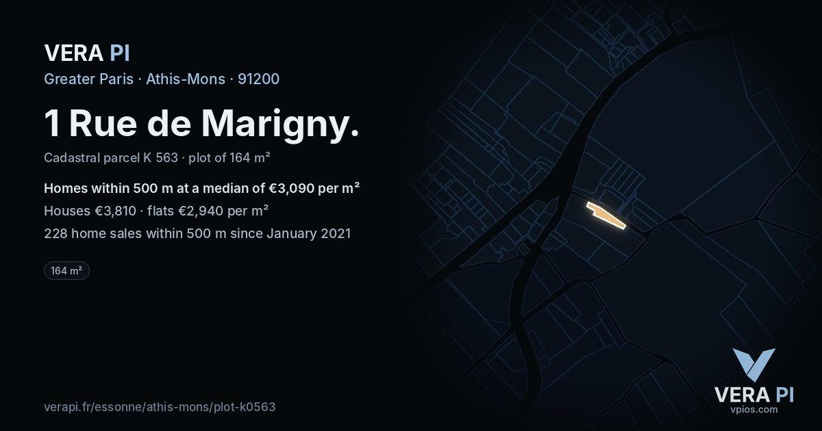 1 Rue de Marigny, Athis-Mons at night – the plot lit, the parcels around coloured by the prices near them