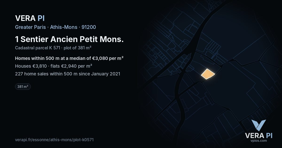 1 Sentier Ancien Petit Mons, Athis-Mons at night – the plot lit, the parcels around coloured by the prices near them