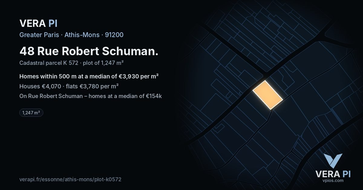 48 Rue Robert Schuman, Athis-Mons at night – the plot lit, the parcels around coloured by the prices near them