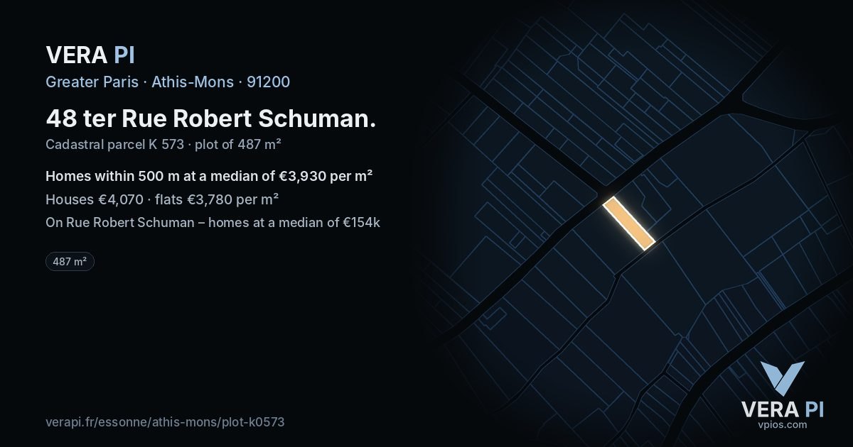 48 ter Rue Robert Schuman, Athis-Mons at night – the plot lit, the parcels around coloured by the prices near them