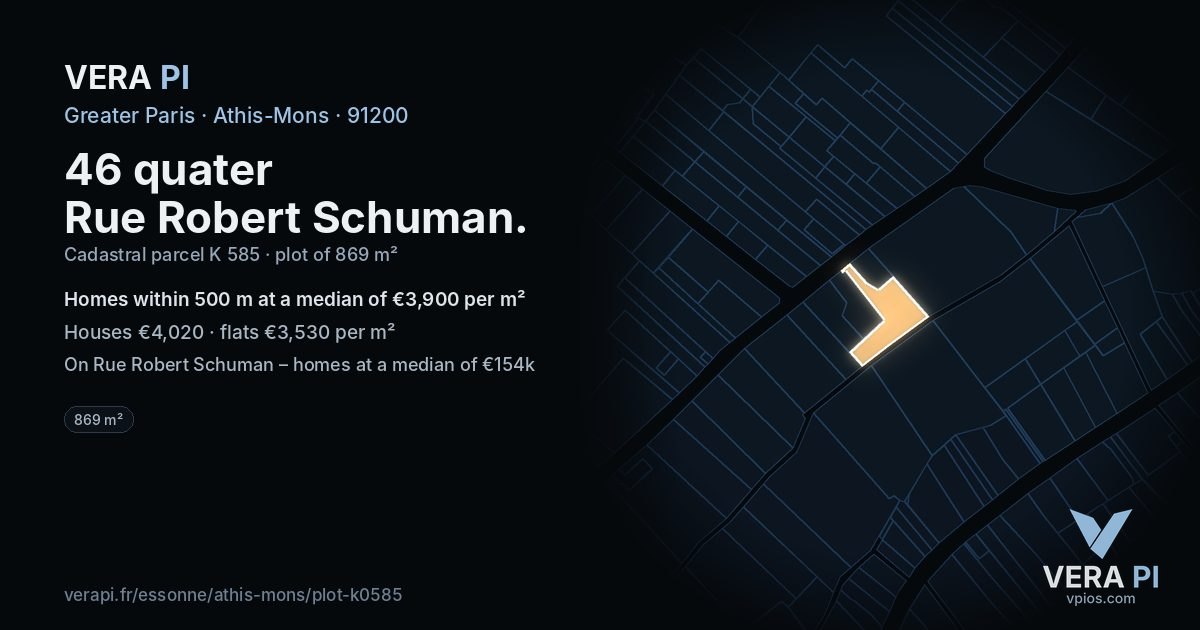 46 quater Rue Robert Schuman, Athis-Mons at night – the plot lit, the parcels around coloured by the prices near them