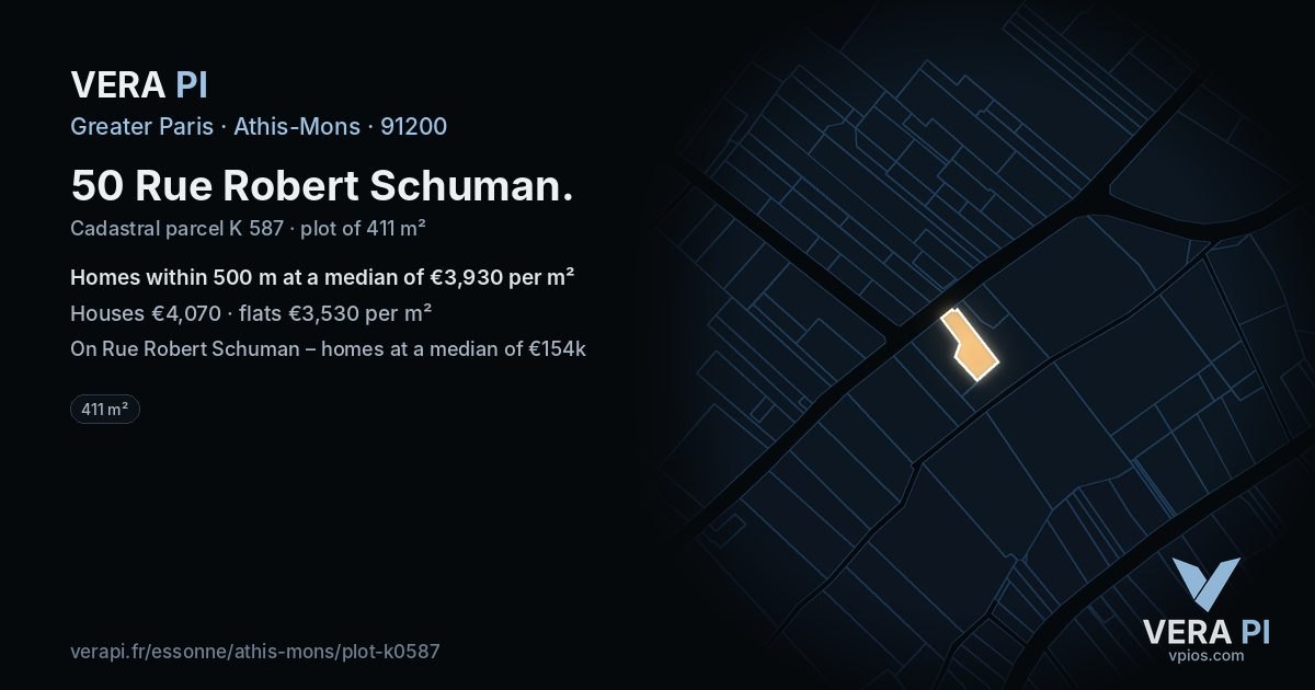 50 Rue Robert Schuman, Athis-Mons at night – the plot lit, the parcels around coloured by the prices near them