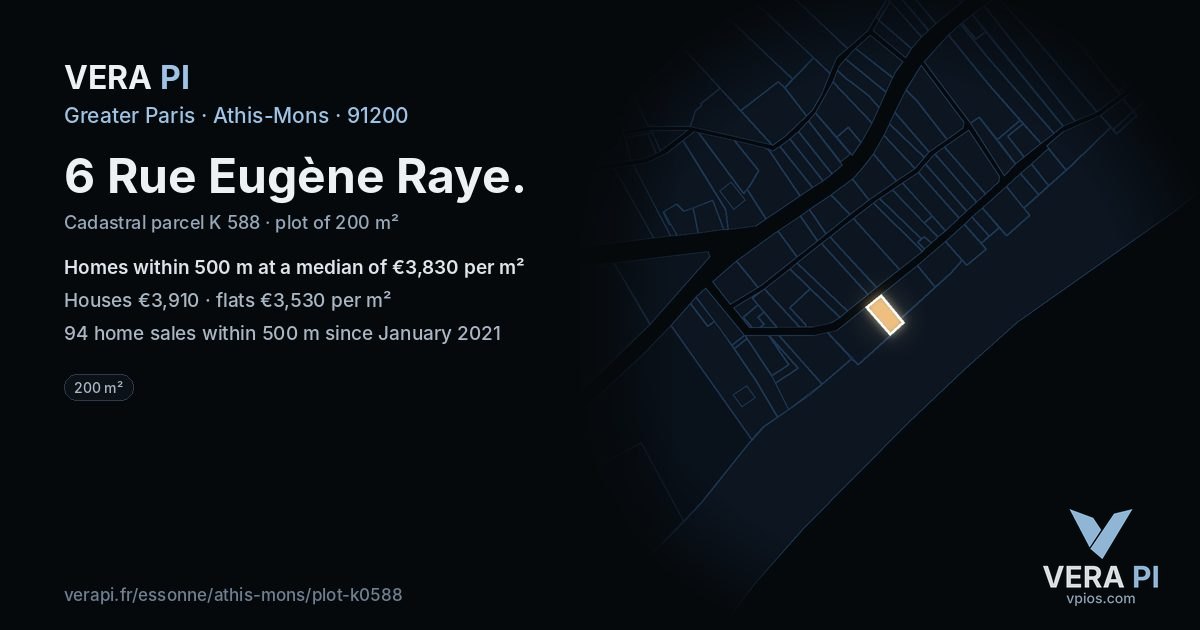 6 Rue Eugène Raye, Athis-Mons at night – the plot lit, the parcels around coloured by the prices near them