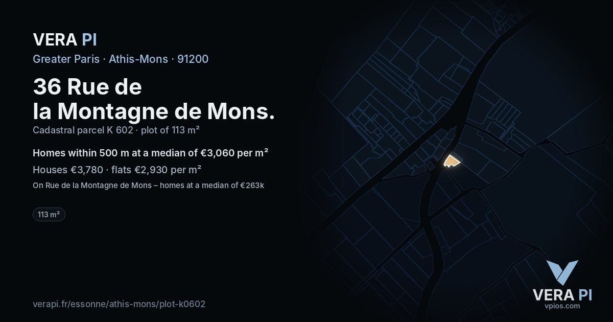 36 Rue de la Montagne de Mons, Athis-Mons at night – the plot lit, the parcels around coloured by the prices near them