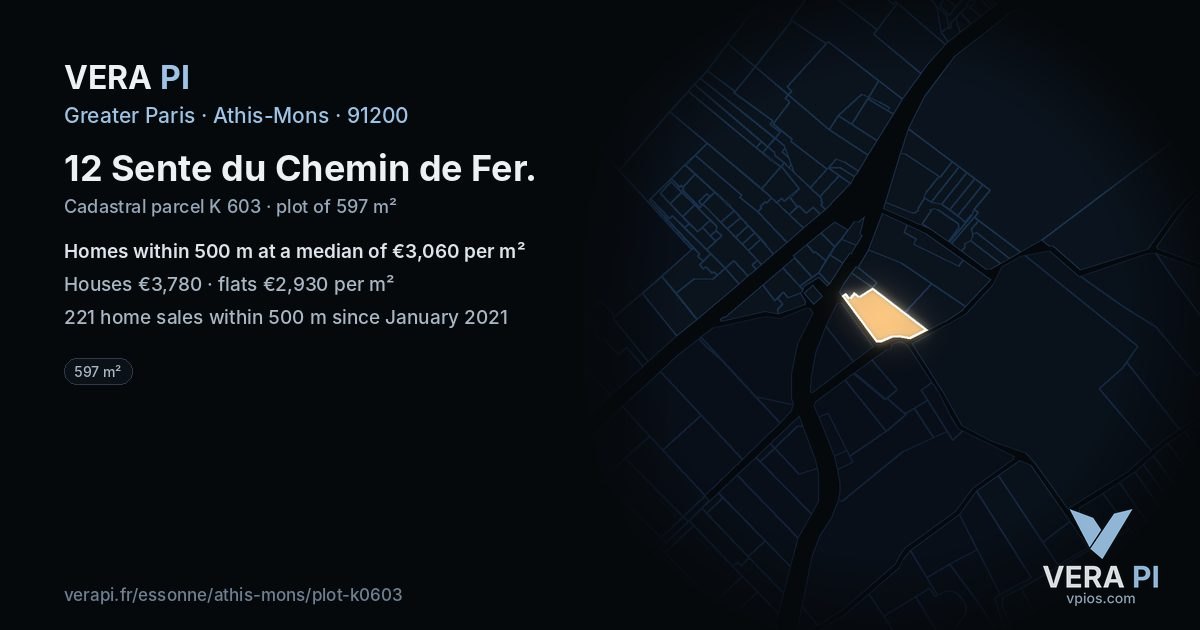 12 Sente du Chemin de Fer, Athis-Mons at night – the plot lit, the parcels around coloured by the prices near them