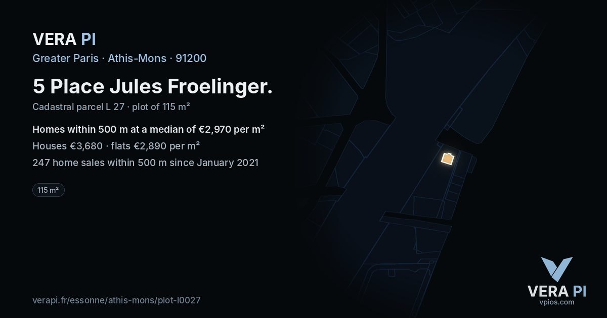 5 Place Jules Froelinger, Athis-Mons at night – the plot lit, the parcels around coloured by the prices near them