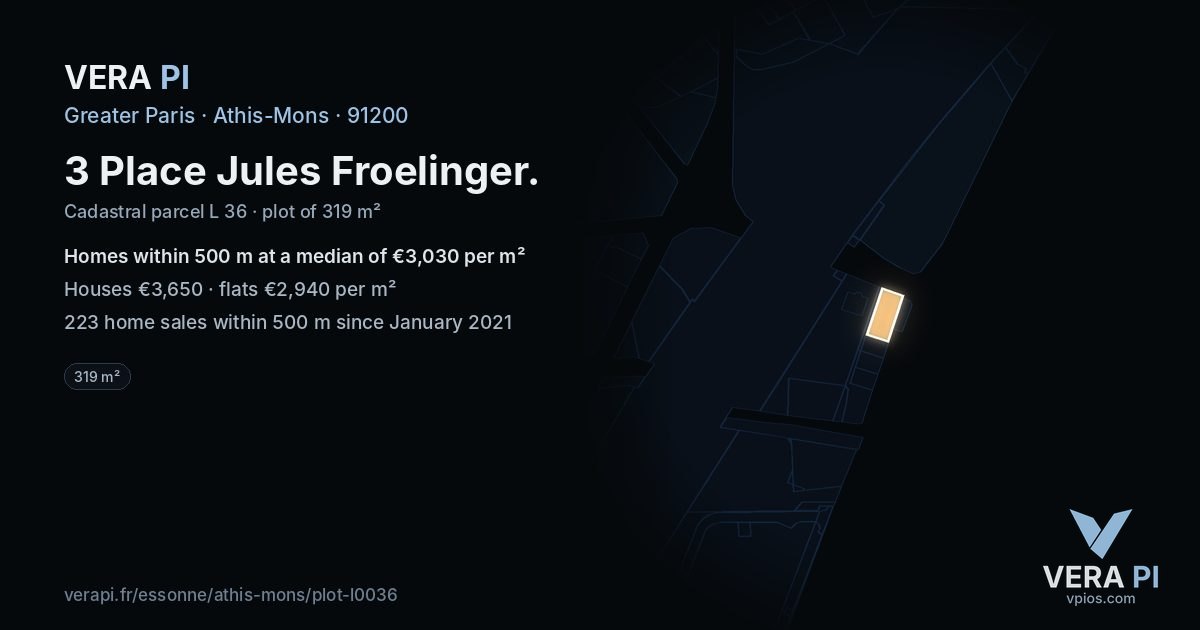 3 Place Jules Froelinger, Athis-Mons at night – the plot lit, the parcels around coloured by the prices near them