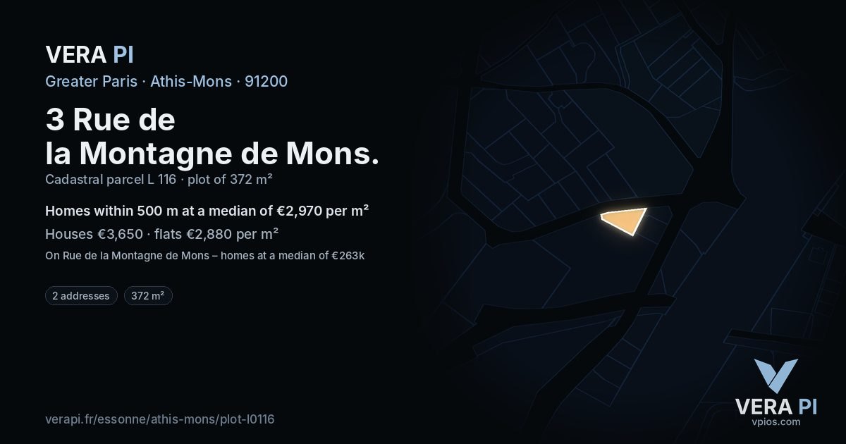 3 Rue de la Montagne de Mons, Athis-Mons at night – the plot lit, the parcels around coloured by the prices near them