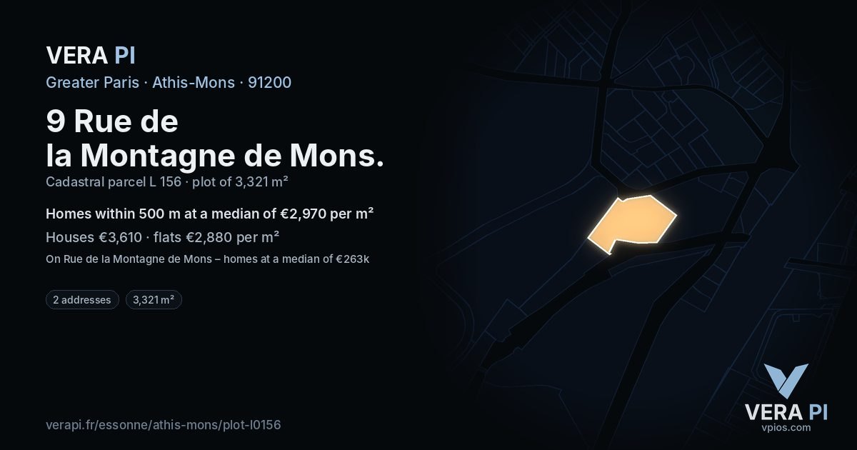 9 Rue de la Montagne de Mons, Athis-Mons at night – the plot lit, the parcels around coloured by the prices near them