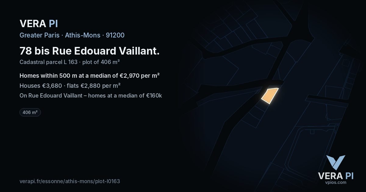 78 bis Rue Edouard Vaillant, Athis-Mons at night – the plot lit, the parcels around coloured by the prices near them