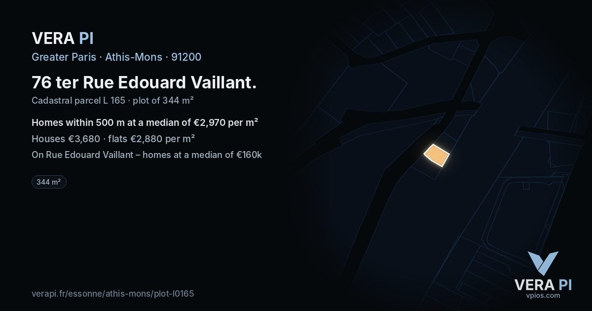 76 ter Rue Edouard Vaillant, Athis-Mons at night – the plot lit, the parcels around coloured by the prices near them