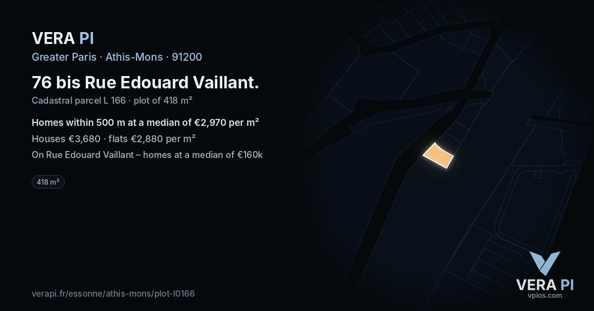 76 bis Rue Edouard Vaillant, Athis-Mons at night – the plot lit, the parcels around coloured by the prices near them