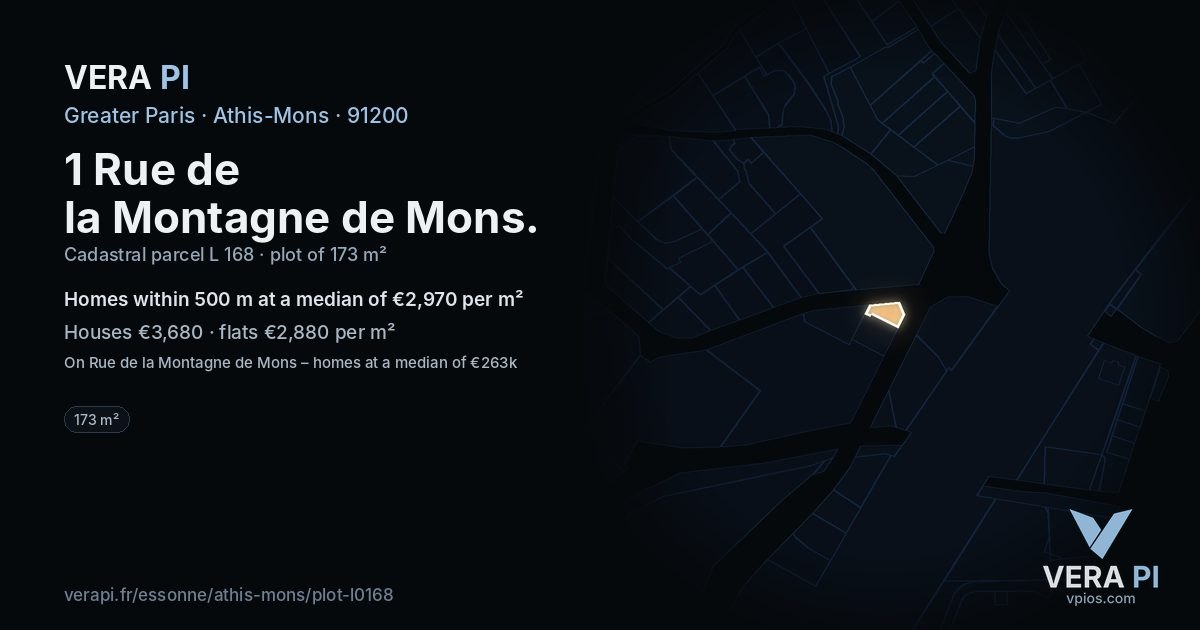 1 Rue de la Montagne de Mons, Athis-Mons at night – the plot lit, the parcels around coloured by the prices near them