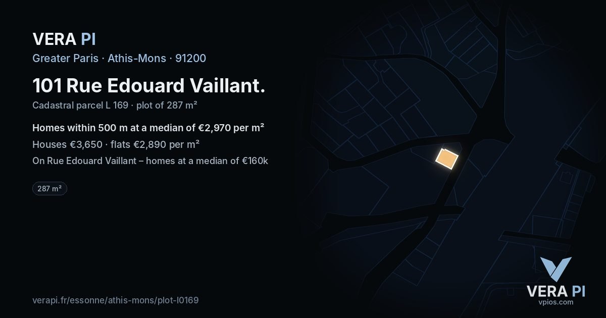 101 Rue Edouard Vaillant, Athis-Mons at night – the plot lit, the parcels around coloured by the prices near them