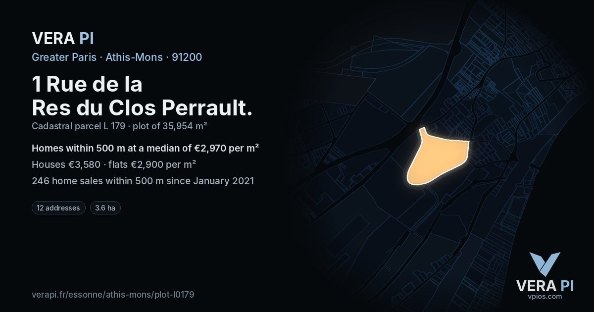 1 Rue de la Res du Clos Perrault, Athis-Mons at night – the plot lit, the parcels around coloured by the prices near them