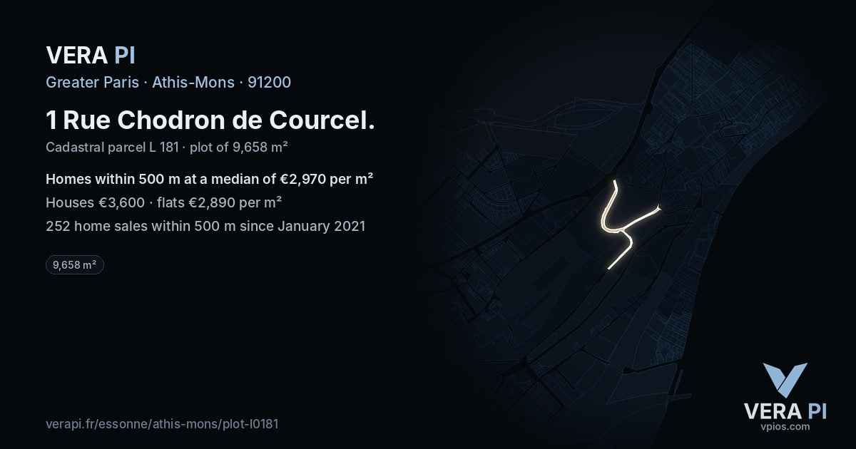 1 Rue Chodron de Courcel, Athis-Mons at night – the plot lit, the parcels around coloured by the prices near them