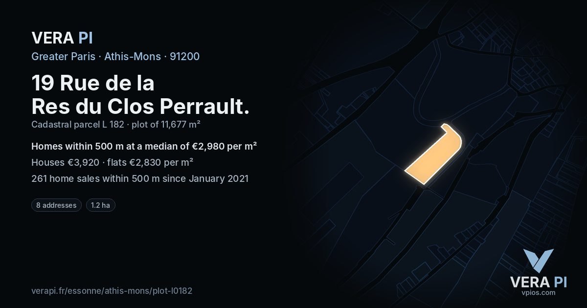 19 Rue de la Res du Clos Perrault, Athis-Mons at night – the plot lit, the parcels around coloured by the prices near them