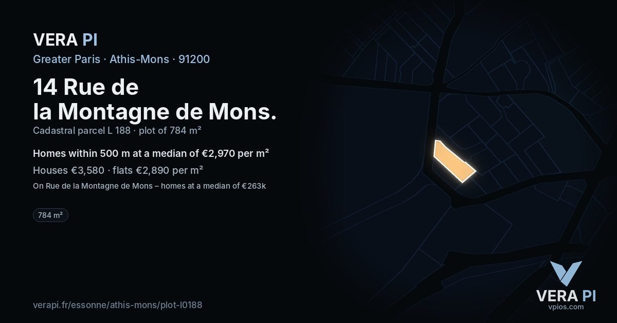 14 Rue de la Montagne de Mons, Athis-Mons at night – the plot lit, the parcels around coloured by the prices near them