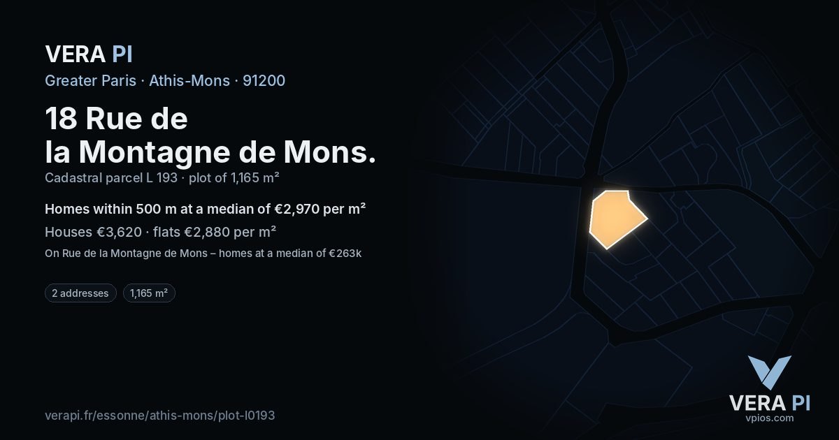 18 Rue de la Montagne de Mons, Athis-Mons at night – the plot lit, the parcels around coloured by the prices near them
