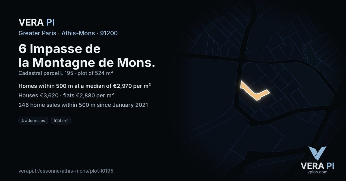 6 Impasse de la Montagne de Mons, Athis-Mons at night – the plot lit, the parcels around coloured by the prices near them