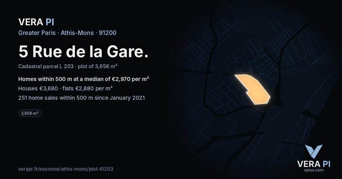 5 Rue de la Gare, Athis-Mons at night – the plot lit, the parcels around coloured by the prices near them