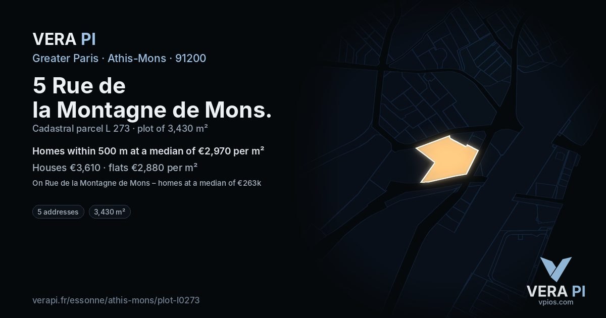 5 Rue de la Montagne de Mons, Athis-Mons at night – the plot lit, the parcels around coloured by the prices near them