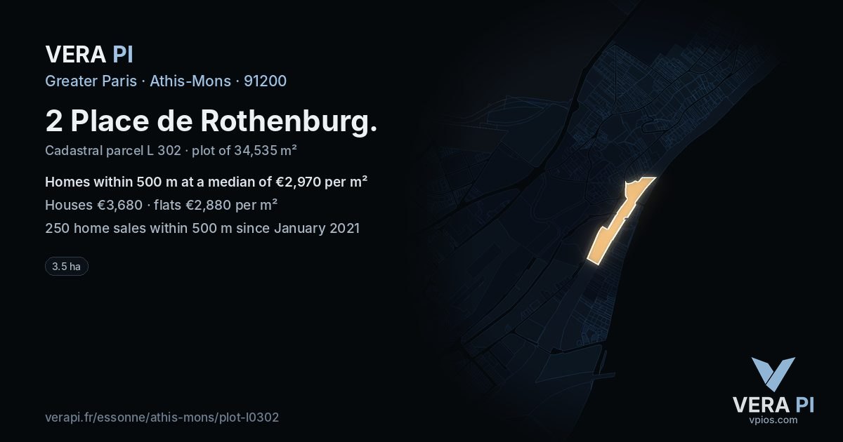 2 Place de Rothenburg, Athis-Mons at night – the plot lit, the parcels around coloured by the prices near them