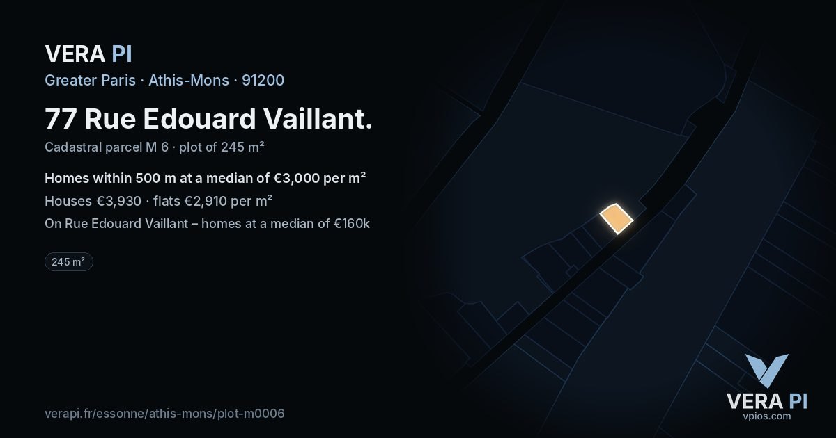 77 Rue Edouard Vaillant, Athis-Mons at night – the plot lit, the parcels around coloured by the prices near them