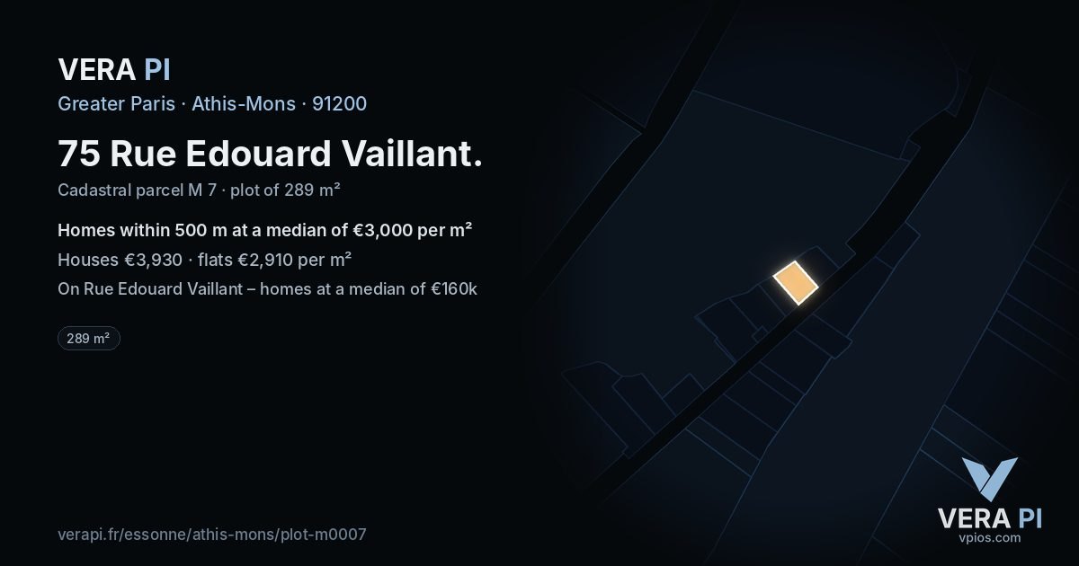 75 Rue Edouard Vaillant, Athis-Mons at night – the plot lit, the parcels around coloured by the prices near them