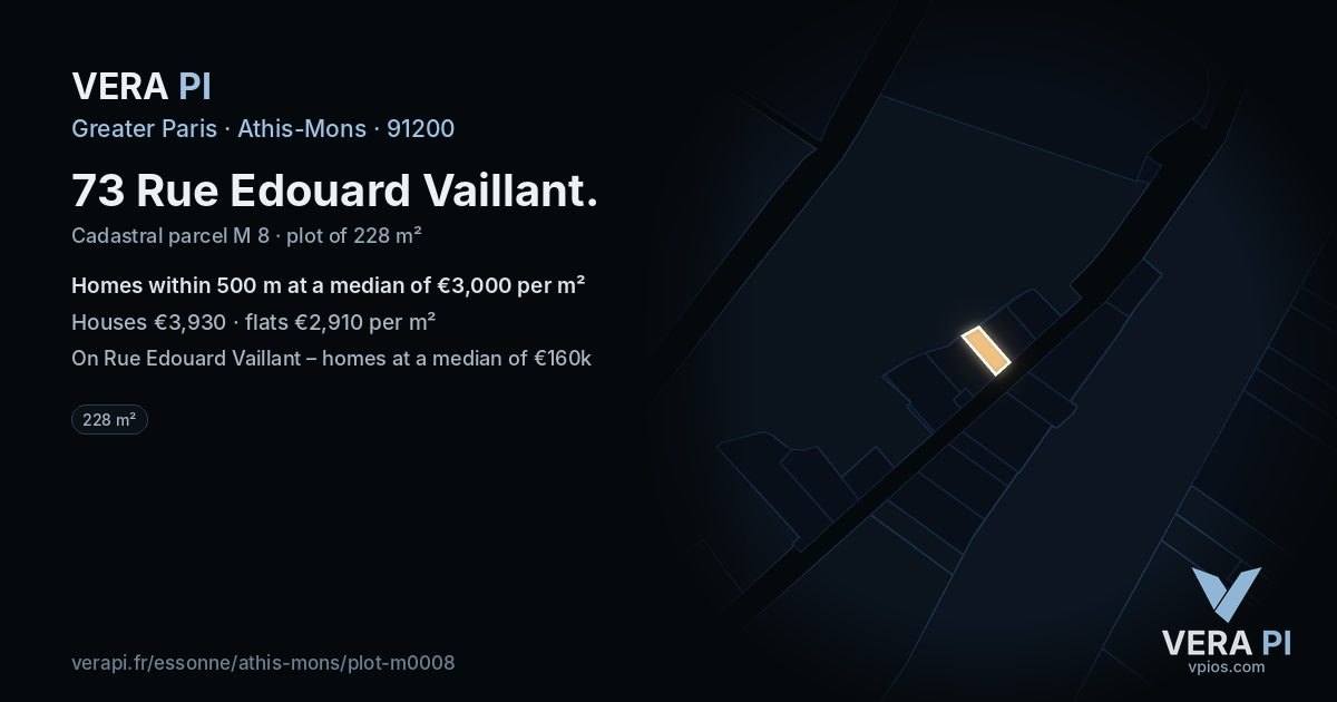 73 Rue Edouard Vaillant, Athis-Mons at night – the plot lit, the parcels around coloured by the prices near them