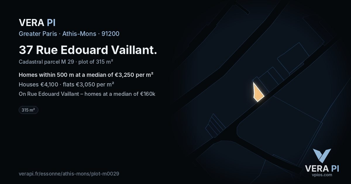37 Rue Edouard Vaillant, Athis-Mons at night – the plot lit, the parcels around coloured by the prices near them