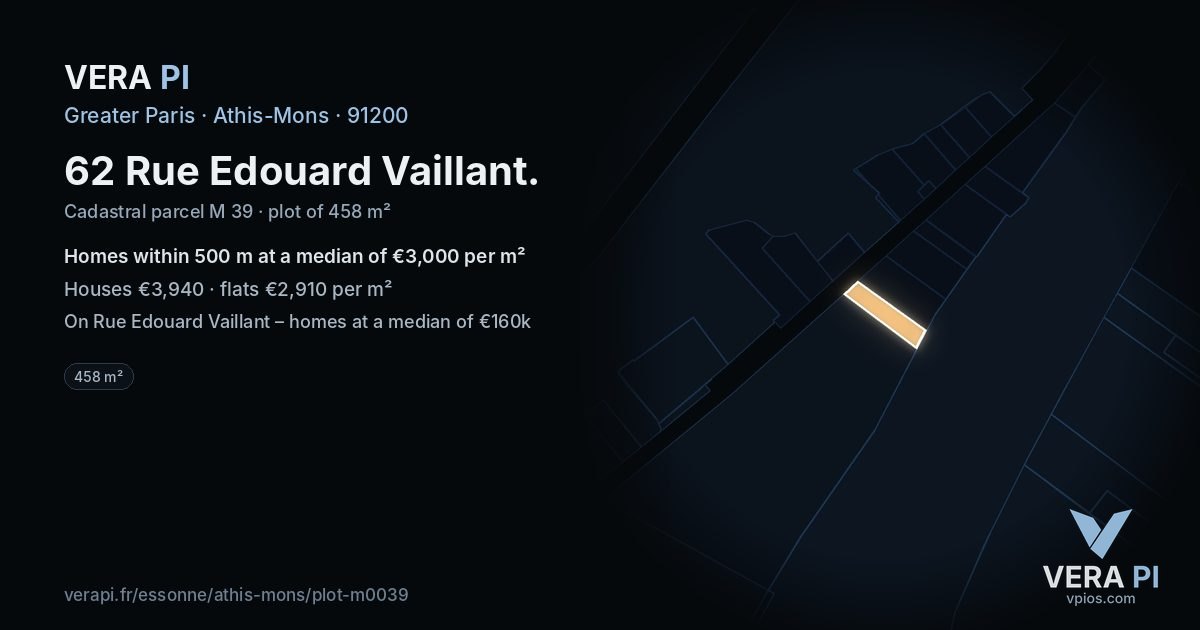 62 Rue Edouard Vaillant, Athis-Mons at night – the plot lit, the parcels around coloured by the prices near them
