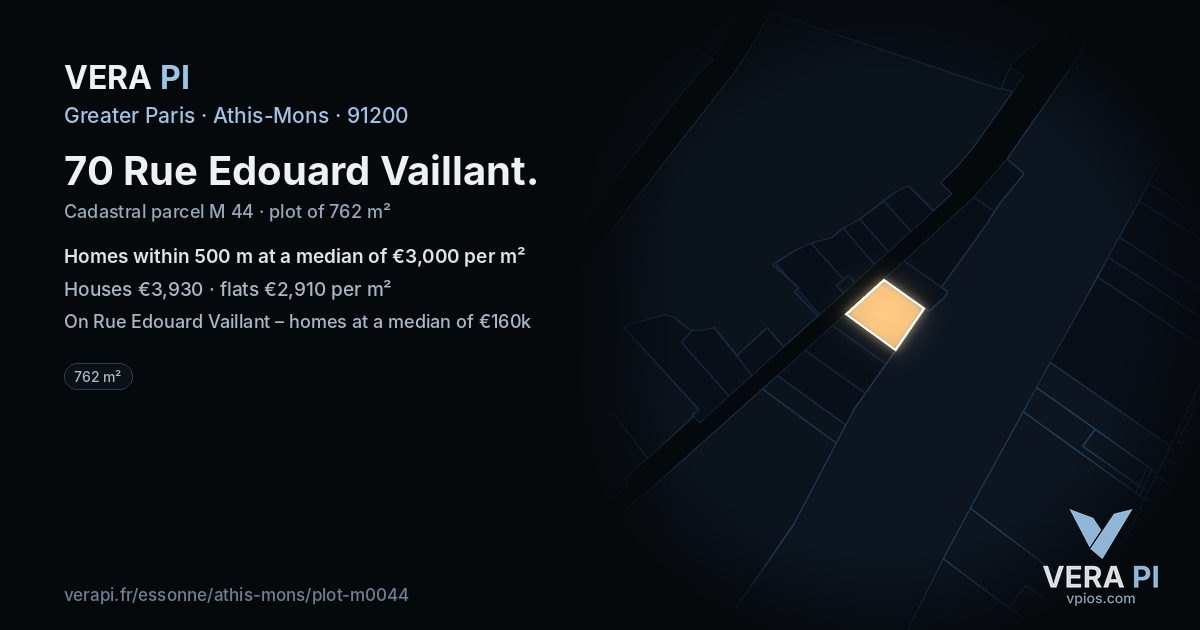 70 Rue Edouard Vaillant, Athis-Mons at night – the plot lit, the parcels around coloured by the prices near them