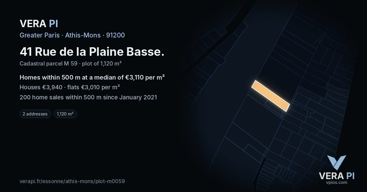 41 Rue de la Plaine Basse, Athis-Mons at night – the plot lit, the parcels around coloured by the prices near them