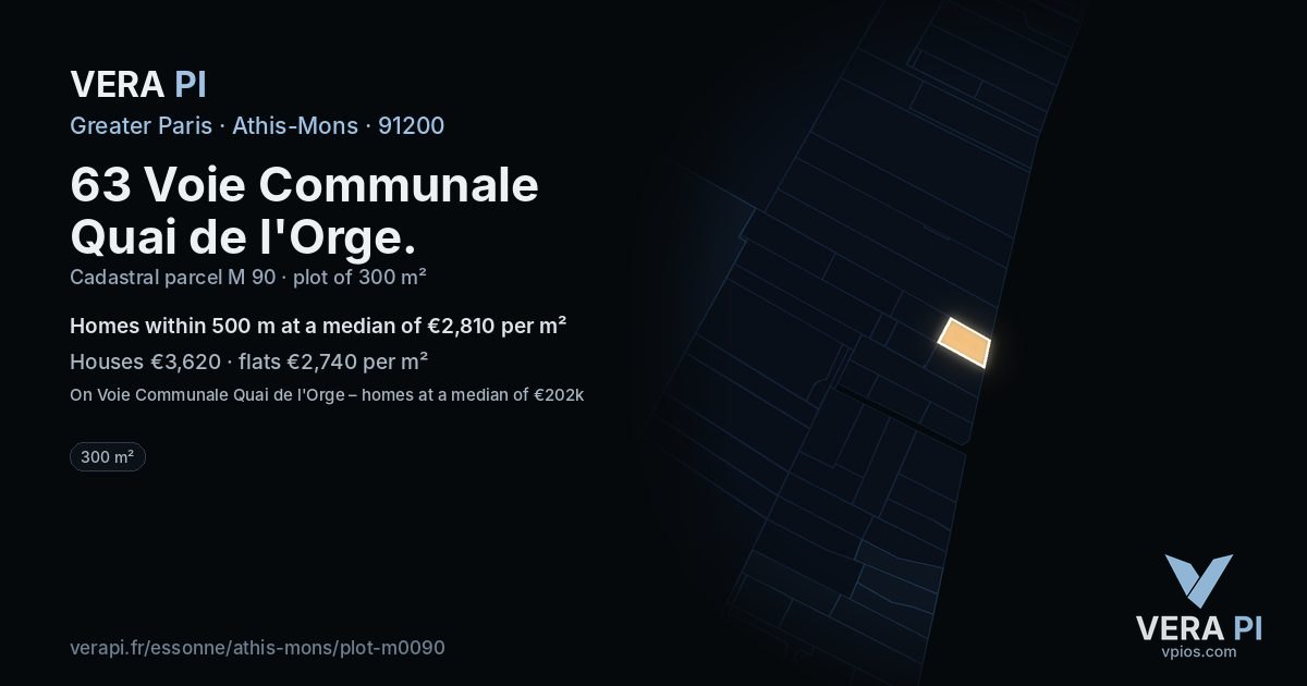 63 Voie Communale Quai de l'Orge, Athis-Mons at night – the plot lit, the parcels around coloured by the prices near them