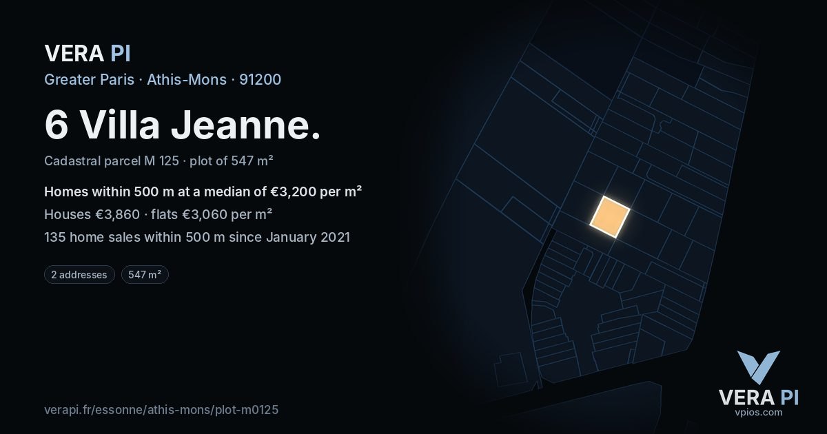 6 Villa Jeanne, Athis-Mons at night – the plot lit, the parcels around coloured by the prices near them