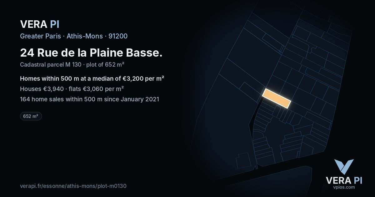 24 Rue de la Plaine Basse, Athis-Mons at night – the plot lit, the parcels around coloured by the prices near them